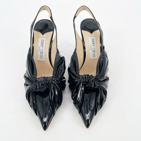Jimmy Choo Black Leather Annabell 85 Ruched Pointed Toe Slingback Heels IT 38.5 - Picture 6 of 12